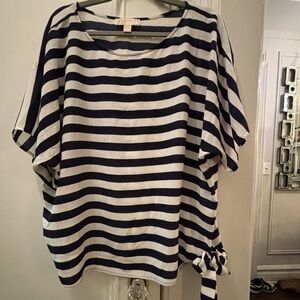 Michael Kors Nautical Stripe Blouse Navy Short Sleeve Ties at Waist Size xl